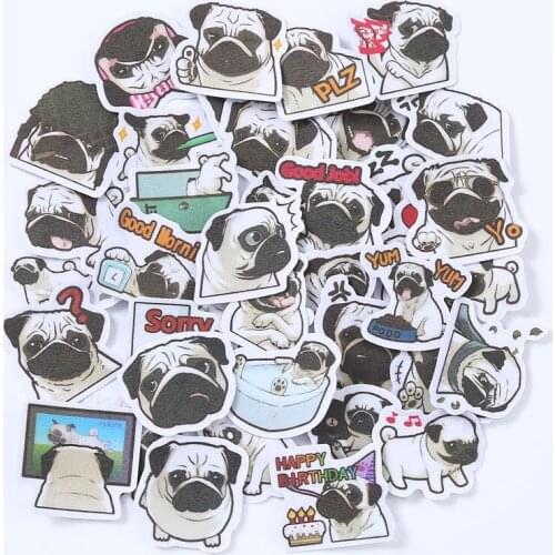 TD ZW 40Pcs Cute Pug Expression Stickers Decal for Children Student Notebook Backpack Laptop Luggage Phonecase Kids Toy Sticker