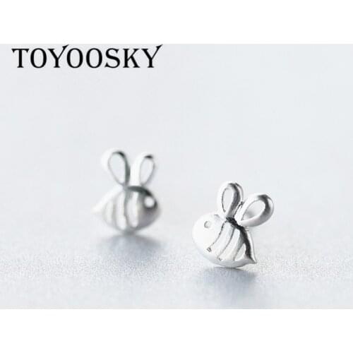 TOYOOSKY 1 Pair Real. 925 Sterling Silver Jewelry Honnybee Bee Stud Earrings Insect Sterling-Silver-Jewelry