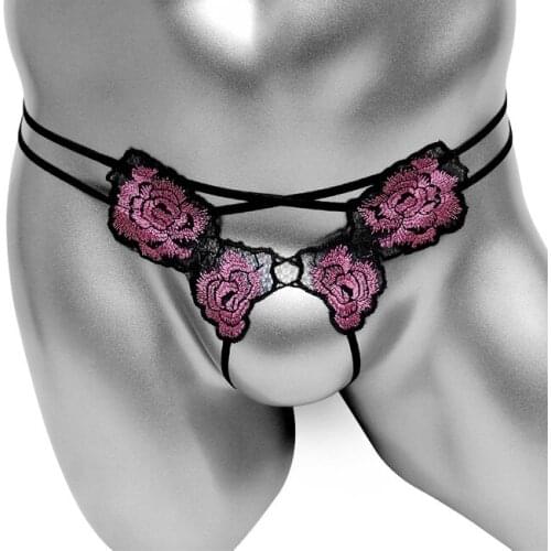 Flower Embroidery Sissy Panties Sexy Underwear Thongs G String With Crotchless Lingerie Gay Men
