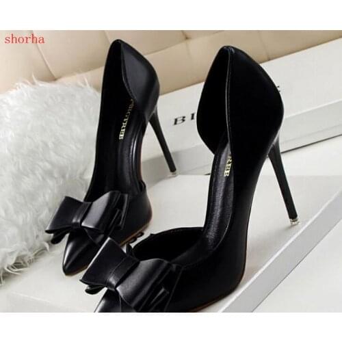 New Fashion Women Pumps Sexy High Heels Wedding Shoes Solid Pointed Toe Stiletto Bow Women Shoes White Ladies Shoes