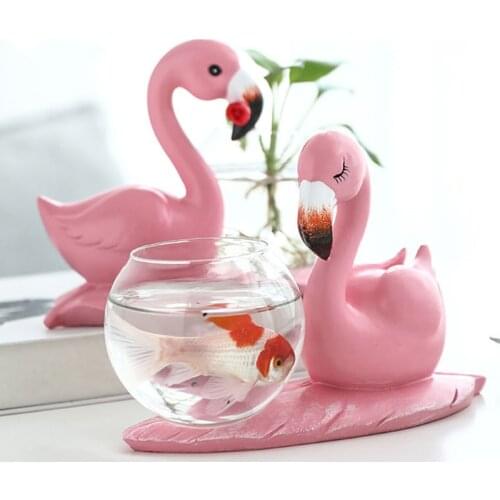 Home Decoration Ornaments Animal Vases Cute Flamingo Hydroponics Flower Pot Glass Vase Green Plant Container Decoration Crafts