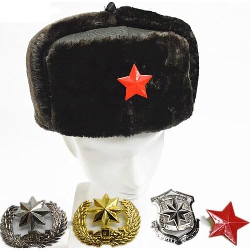 Vintage Cotton Bomber Hats for Men Women Star Logo Winter Keep Warm Plush Hat Cap Unisex Trapper Hats with Earflap Ski Cap
