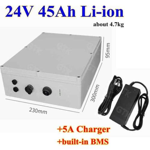 Waterproof 24V 45Ah Lithium ion 3.7v 18650 li-ion battery pack with bms for Solar street light ebike scooter+29.4V 5A Charger
