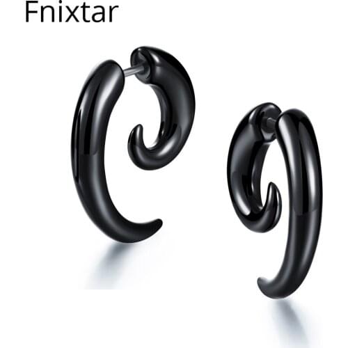 Fnixtar High Quality Jewelry Stud Earrings for Women Men Black Horn Shape Earring Boy Single Ear Fashion Body Jewelry Best Gift