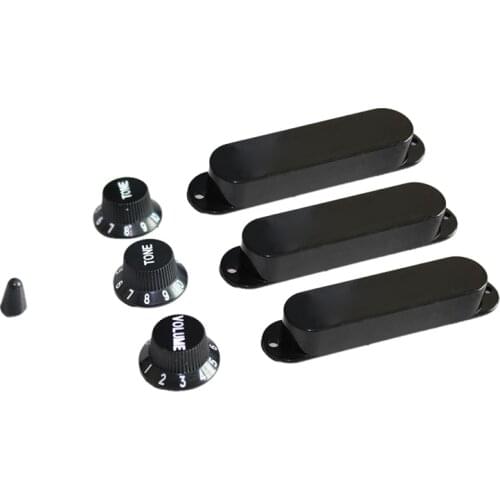 WXTF Black Guitar Parts Set Switch tip Single Coil Pickup Cover 1 Volume 2 Tone Knobs