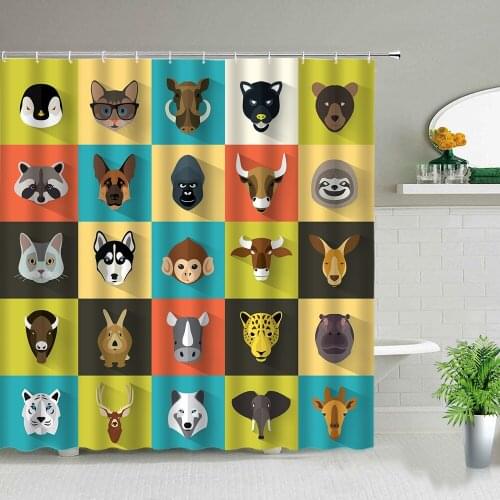 Cartoon Animal Shower Curtain Child Gift Bath Screen Giraffe Elephant Leopard Print Waterproof Fabric Bathroom Curtain With Hook
