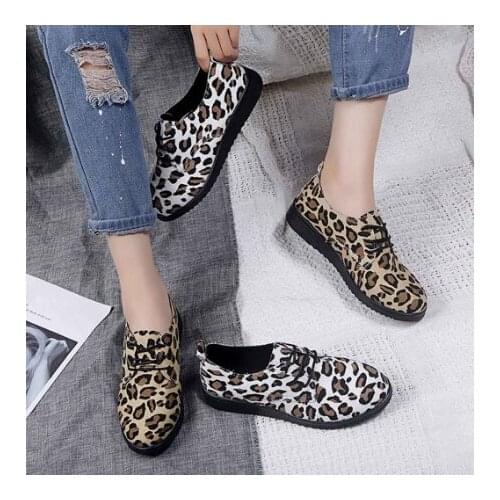 2020 new British Sneakers Women Wind Lace-Up Shoes Retro Leopard Flat Casual Shoes Women Single Shoes Sneakers