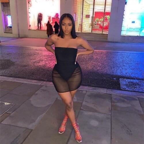 Strapless Dresses for Women 2021 Summer Sexy Backless Female Dress Perspective Party Bodycon Club Mini Dress Streetwears Clothes