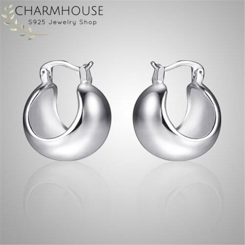 Charmhouse 925 Sterling Silver Earrings For Women Round Hoop Earing Brincos Femme Statement Jewelry Party Gifts Bijoux