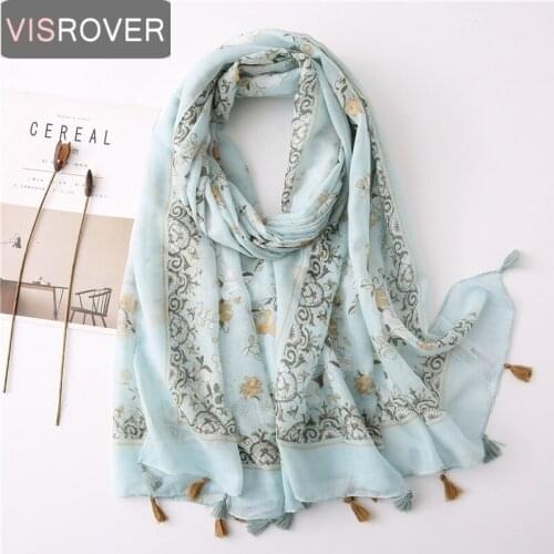 Visrover 2020 New Summer Floral Scarf For Women Shawl Lace Print Scarf Green Boho Hijab Scarves Beach Dress Wrap Scarfs Women