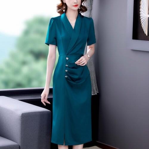 2021 Summer New Style High-end Slim Collar V-neck Fashion Comfortable Party Travel Elegant Button Dress Woman Dress