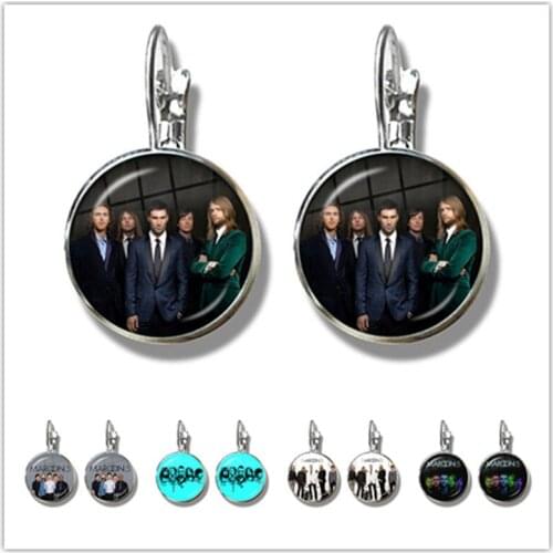 1pair 16mm Round Glass Cabochon Handmade Maroon 5 Stud Earrings For Fridends Rock Band For Fans Gift Jewelry For Women Girls