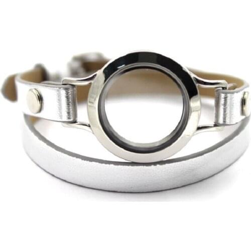 1pc floating glass locket bracelets wrap silver leather alloy 30mm screw locket bracelet fit memory locket charm