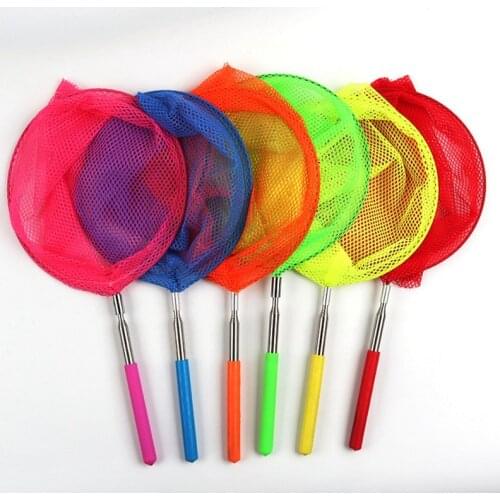 1PC Outdoor Fishing Toys Kids Catcher Net Colored Butterfly Fish Insect Net Telescopic Handle and Extendable Bucket for Kids