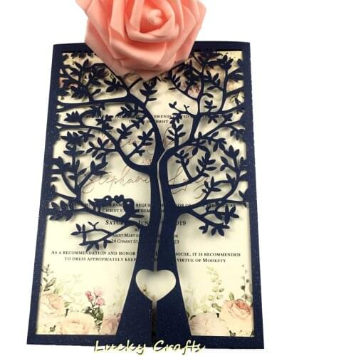 1X Laser Cut White Red Navy blue Gold Gray Tree Gate fold Wedding Invitations Cards Party Invite Bridal shower Greeting Birthday