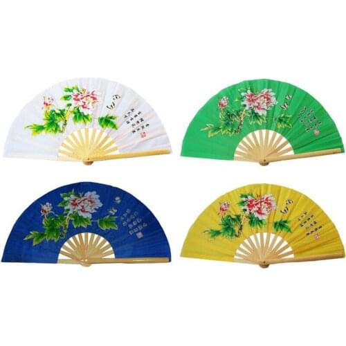 4colors tai chi fan martial arts kung fu performance taichi taiji peony fans green/yellow/white/blue