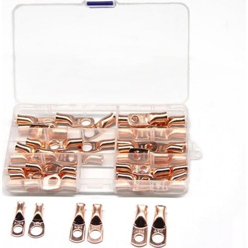 48PCS 3/8" 5/16" Wire Ring Crimp Terminals Bare Copper Wire Connectors Lugs Battery 8-4 AWG Kit Assortment