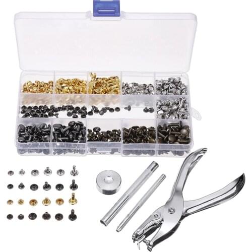 480pcs Leather Rivets Double Cap Rivets Metal Fixing Tool With Punch Pliers Kit for DIY Leather Jeans Belt Jacket Leather Craft