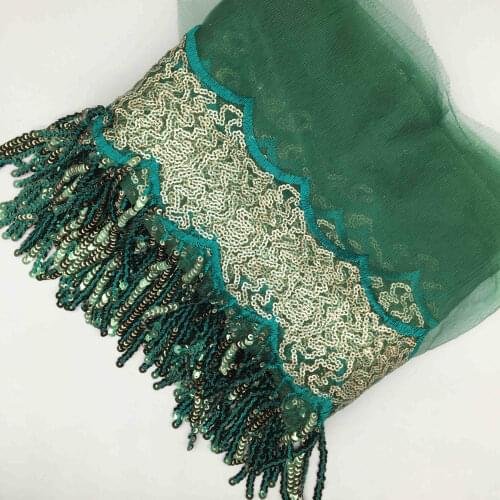 5 yards/Lot Dark Green Sequin Lace Ribbon Sparkly Lace Trim Glitter Fabric for Bikini Clothes Dress Stage Party Wedding DIY