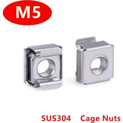 50pcs 304 Stainless steel M5 Cabinet Nut Quartet Floating Nut Cassette Elastic Enclosure Card Cage Captive Nut Nuts