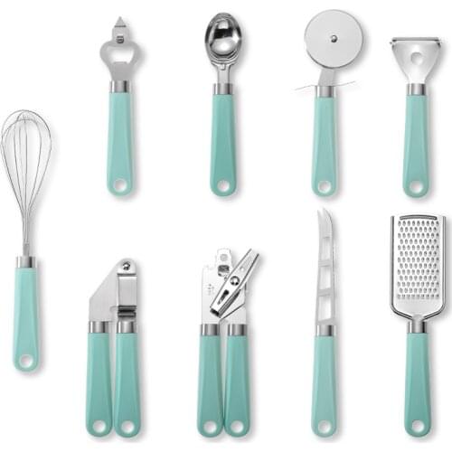 9Pcs Stainless steel kitchen gadgets with plastic handles Set Garlic Press Peeler Egg Baking Gadget Home Kitchen Accessories