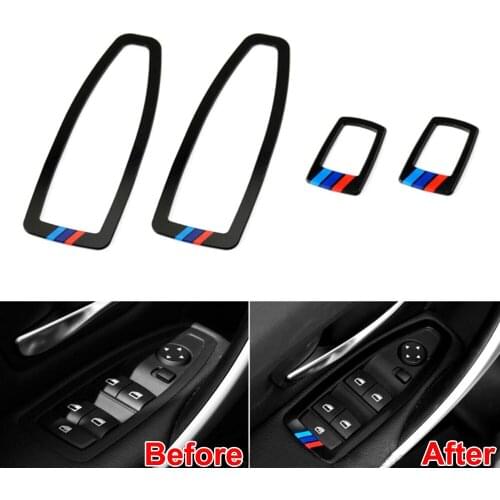 BBQ@FUKA 4pcs Car Interior Acrylic Door Window Switch Button Panel Frame Trim Sticker Fit For 3 Series 320i 2012-16 Car-Styling