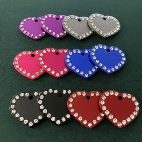 Free Shipping Diamond Pet ID Tags Personalized Crystal Heart Shape Dog Name Tags Mix Colors Pet Tags Pendant For Dog Cat
