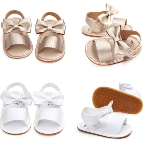 2021 Brand New Cute Newborn Infant Baby Girls Bowknot Princess Shoes Toddler Summer Sandals PU Non-slip Rubber ShoesSize 0-18M