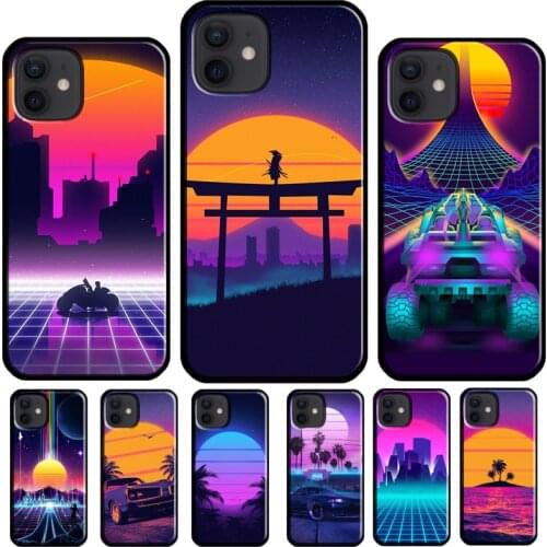 Synthwave 80s Retro Neon vaporwave Cover For iPhone 12 Pro Max 12 Mini 7 8 Plus X XR XS Max SE 2020 11 Pro Max Phone Case