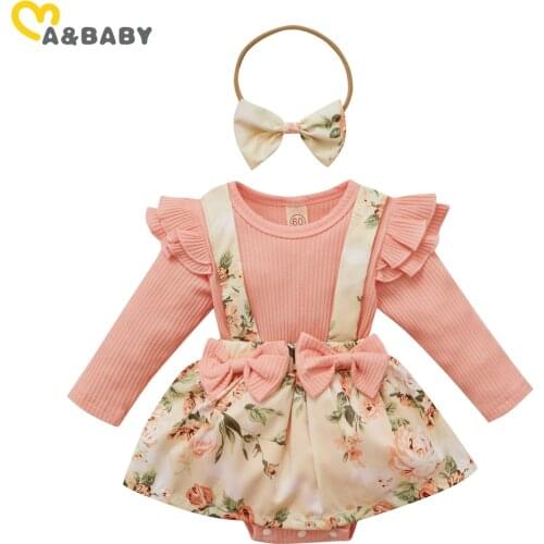 Ma&Baby 0-24M Newborn Infant Baby Girls Clothes Set Knitted Romper Bow Flower Skirts Outfits Autumn Spring Costume DD40