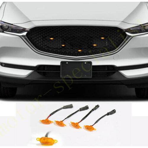 For Mazda CX-5 2017-2021 LED Car Front Grille LED Amber Light Raptor Style Light Kit Decor W/ Wire Speed 5Pcs