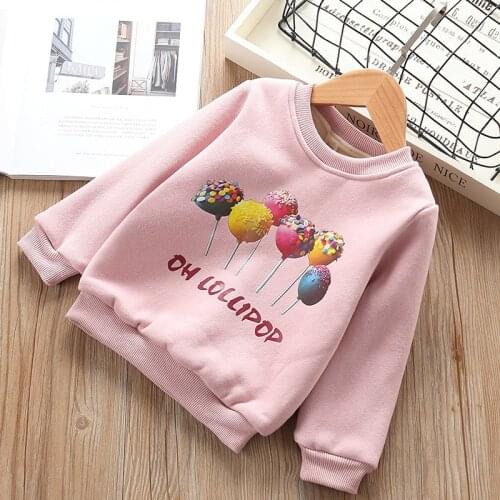 Dulce Amor Kids Winter Hoodies Print Lollipop Sweatshirt With Velvet Thicken Boys Girls Children Pullover Cute Style Outfits