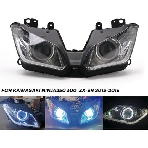 HID Motorcycle Headlight Assembly 2013 2014 2015 2016 Angel Eye For Kawasaki NINJA 250 300 ZX6R NINJA250 NINJA300 spotlight
