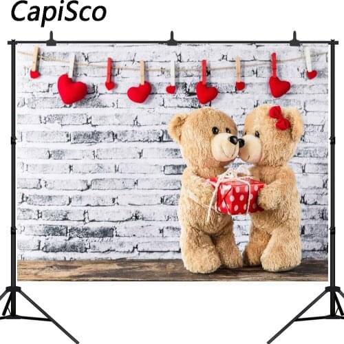 Capisco Valentines Day Photography Backgrounds bear brick wall Scene Baby Customized Photographic Backdrops For Photo Studio