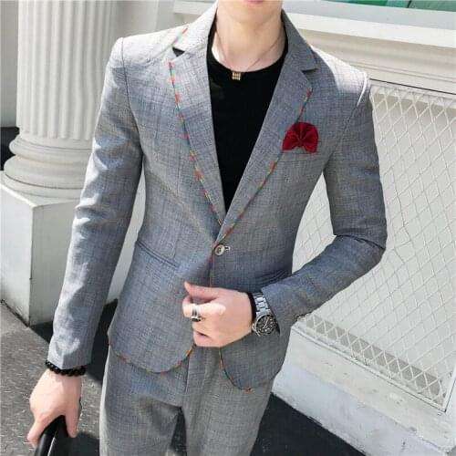Two Piece Suit Set / 2021 Spring Autumn Business Gentleman Mens Groom Wedding Dress Blazer Coat Pants Jacket Trousers