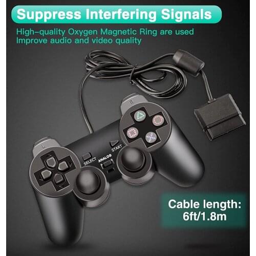 Wired Dual Shock Controller Compatible for PS2 Playstation 2 Gamepad Black