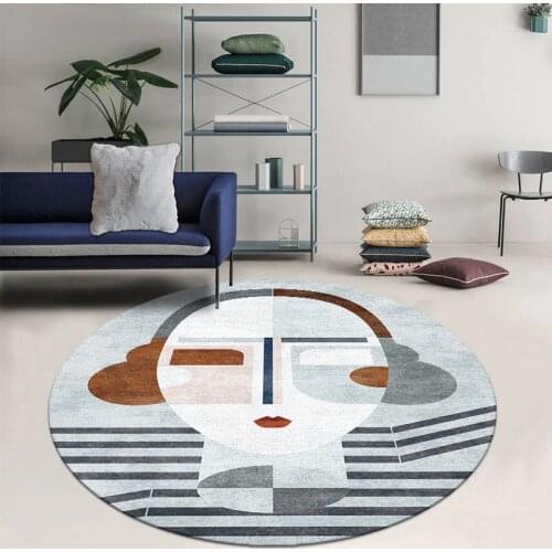 Nordic round shaped living room printed art rug , decoration coffee table ground mat INS popular easy care no hair floor mat