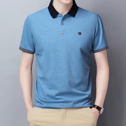 QUANBO 2021 Summer New Arrivals Cotton Breathable Mens Polo Shirt Men Chest Badge Tops High Quality Business Casual Polo