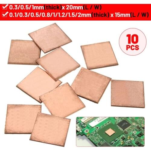 10Pcs 0.1mm/0.3mm/0.5mm/0.8mm/ Laptop Copper Sheet Plate Strip Shim Thermal Pad Heatsink Sheet For GPU CPU VGA Chip RAM Cooling