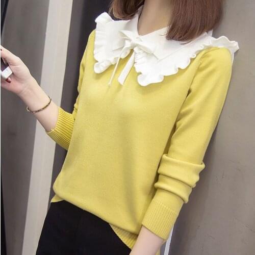 Bow black cute sweet kitted sweaters female A6269