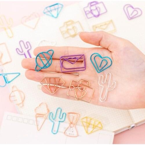 10 pcs/pack cute Cactus star Ice Cream Mini Paper Clips Kawaii Stationery Metal Clear Binder Clips Photos Tickets Notes Letter
