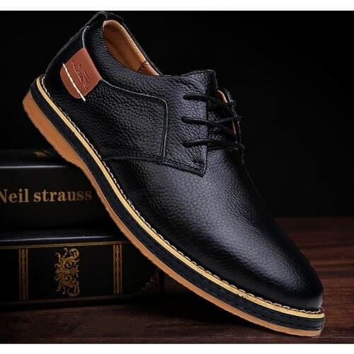DM58 2021 New Men Oxford Genuine Leather Dress Shoes Brogue Lace Up Flats Male Casual Shoes Footwear Loafers Men Big Size 39-45