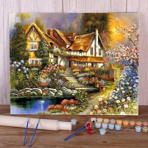 Landscape House Painting By Numbers Package Acrylic Paints 50*70 Canvas Painting Wall Paintings For Handicraft
