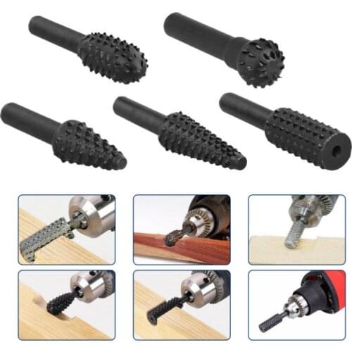 5pcs/set drill bit set woodworking knife wood carving tool electric grinding head woodworking tool round handle rotating burr