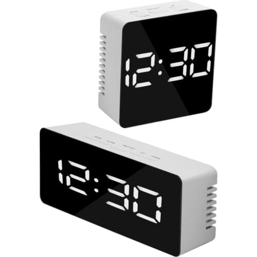 Digital LED Display Desktop Clock Thermometer Mirror Clock with Snooze Function USB & Battery Operated Desk Table Alarm Clocks