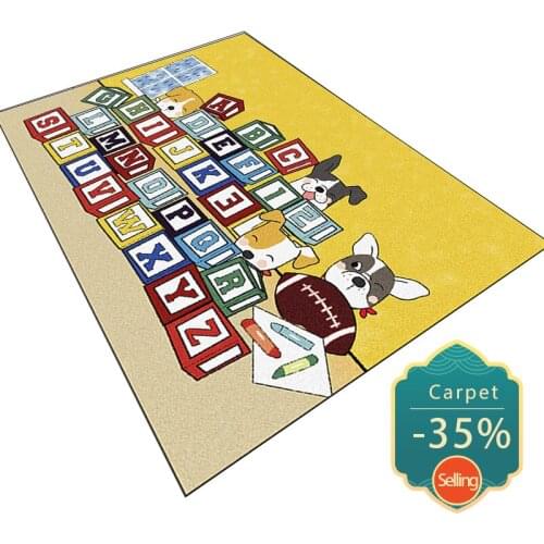Educational Early Childhood Room Carpet Cute Cartoon Dog Area Rugs For Living Room Yellow Letter Visitor Decoration Floor Mat