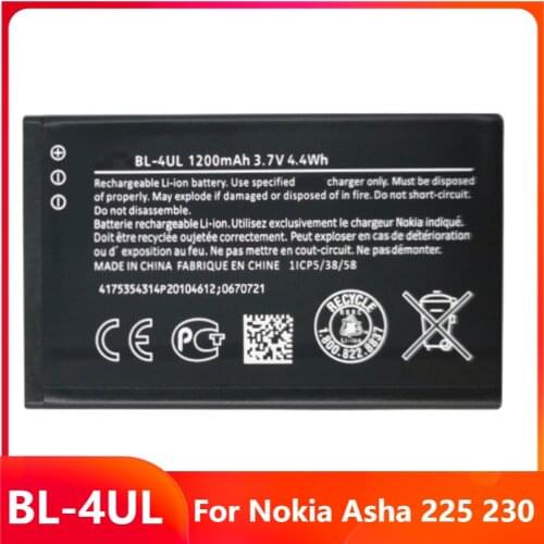 Original Replacement Phone Battery BL-4UL For Nokia Asha 225 230 BL-4UL Genuine Rechargable Batteries 1200mAh