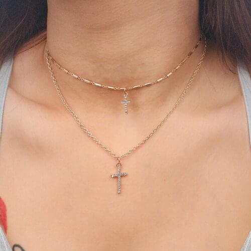 2020 Lucky Female Cross Crystal Pendants Multilayers Necklaces Shiny Crystal Choker Necklaces Fashion Jewelry Gifts For Women
