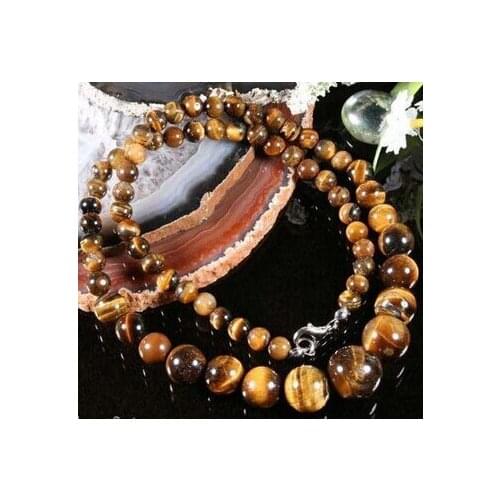 NEW 6-14MM GENUINE TIGER EYE ROUND BEADS NECKLACE 18"