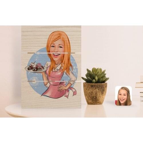 Personalized Women 'S Cook Caricature Of Authentic Desktop Wood Pallet Çerçeve-4